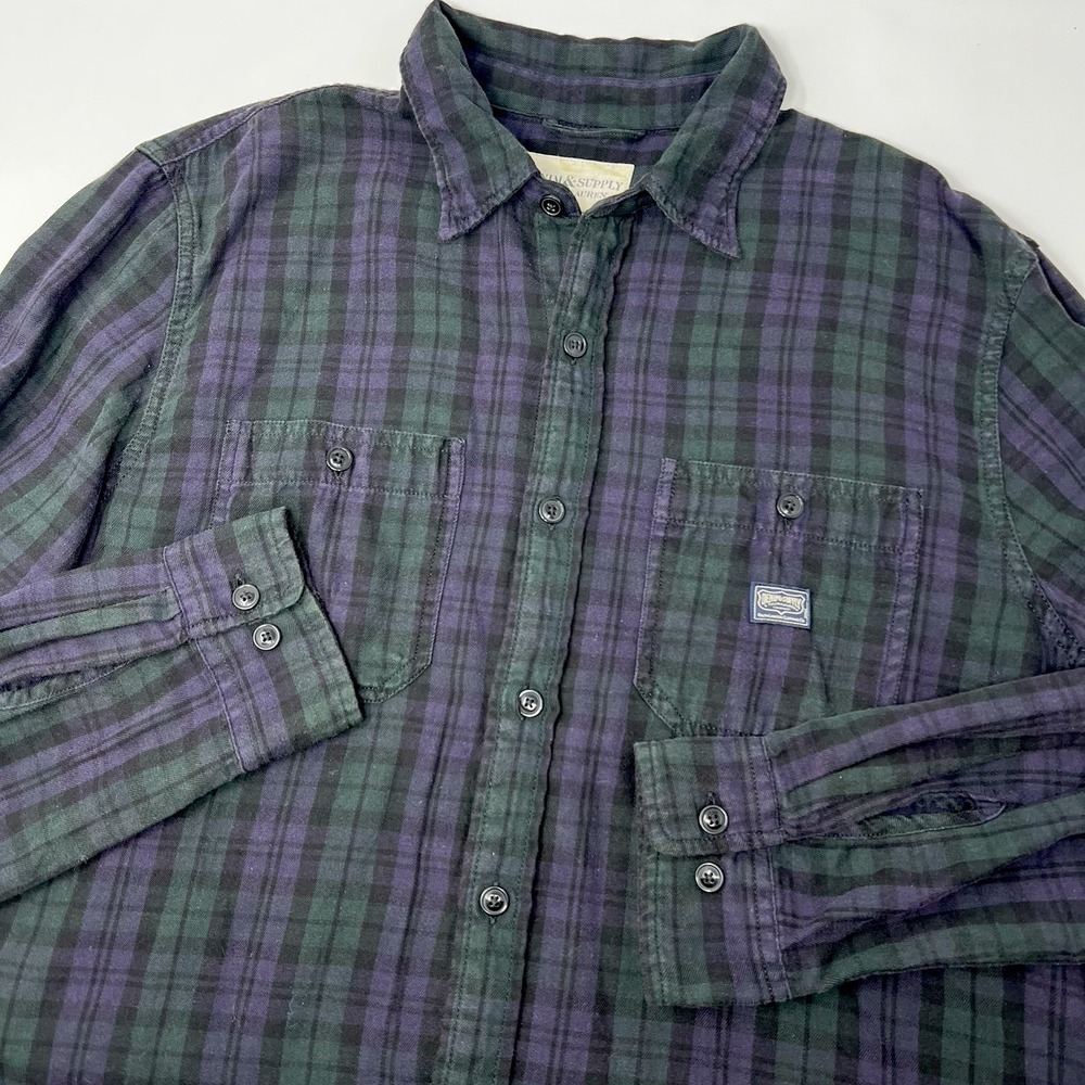 Denim Supply Ralph Lauren Flannel Shirt Plaid Green Purple Cotton Mens Large